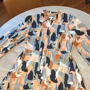 Nine West Multicolor Abstract Button-Up Dress